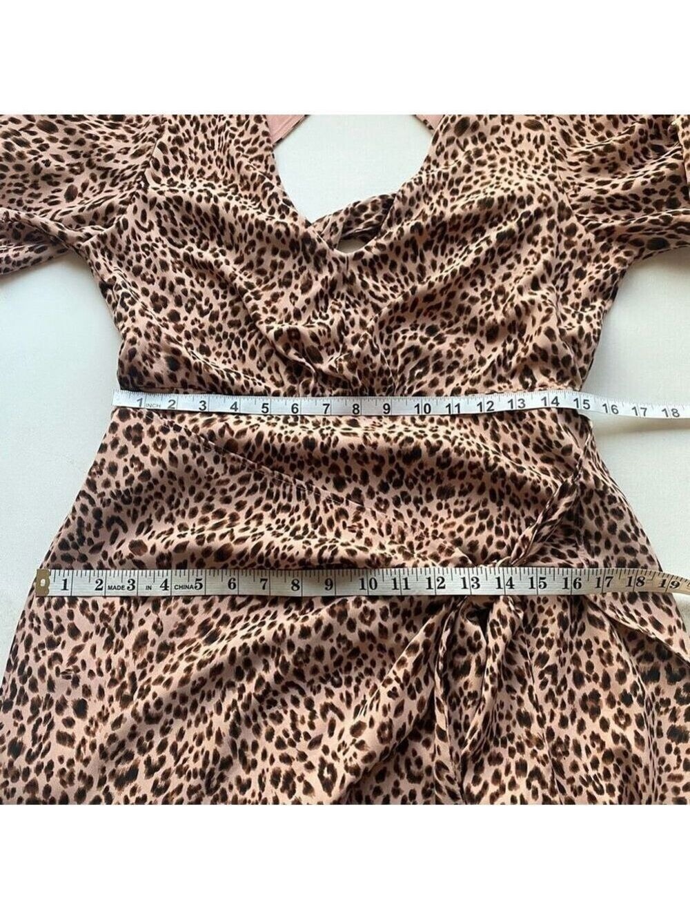 4SI3NNA Hasmik Leopard-Print Tie-Waist Mini Dress Women’s Large - Picture 8 of 15